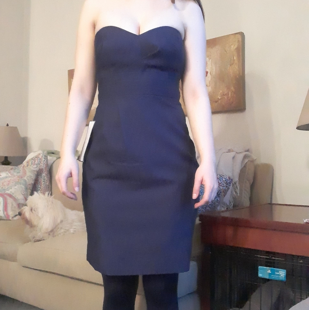 NWT J. Crew navy cotton strapless dress